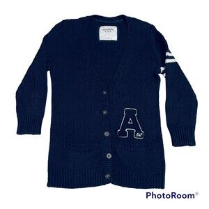 Abercrombie & Fitch Cardigan Women's Medium Navy Blue Preppy Letterman Sweater